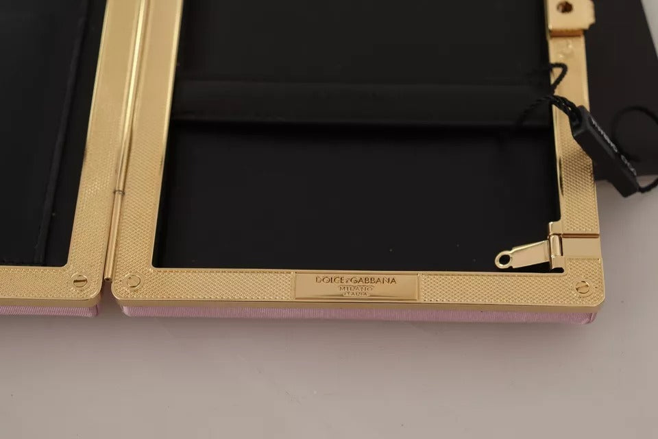 Dolce &amp; Gabbana Pink Silk Gold Frame Clutch Evening Party Purse Bag