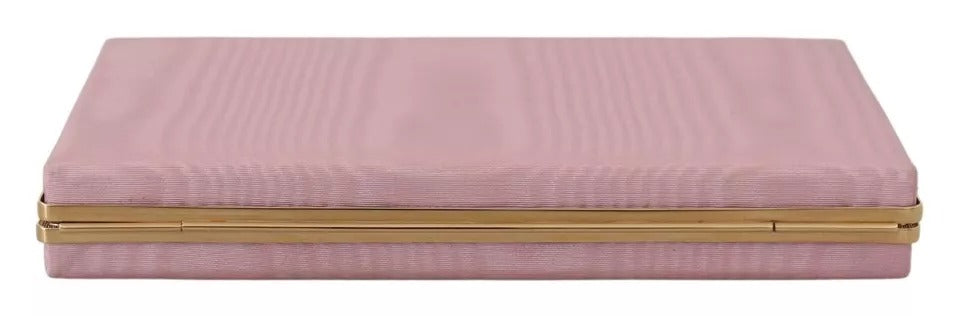 Dolce &amp; Gabbana Pink Silk Gold Frame Clutch Evening Party Purse Bag