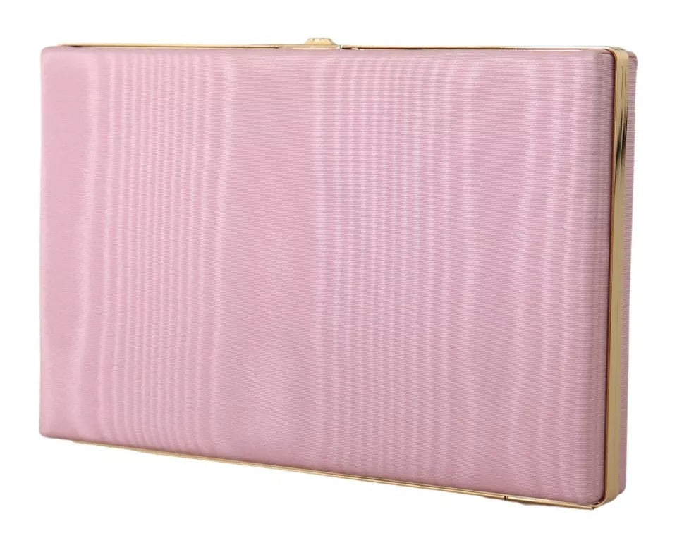 Dolce &amp; Gabbana Pink Silk Gold Frame Clutch Evening Party Purse Bag