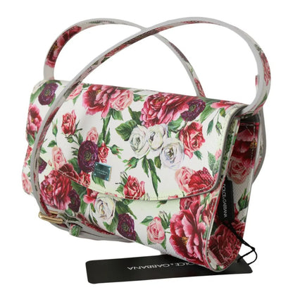 Dolce &amp; Gabbana White Purse Clutch Floral Roses Leather Cross Body Bag