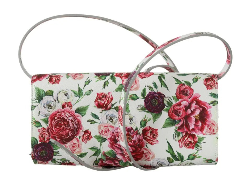 Dolce &amp; Gabbana White Purse Clutch Floral Roses Leather Cross Body Bag