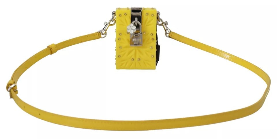 Dolce &amp; Gabbana Yellow Plexiglass Crystals Box Padlock Women Clutch Bag