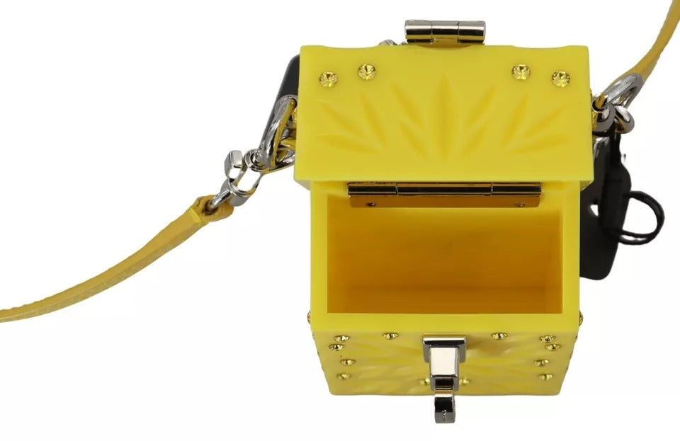 Dolce &amp; Gabbana Yellow Plexiglass Crystals Box Padlock Women Clutch Bag