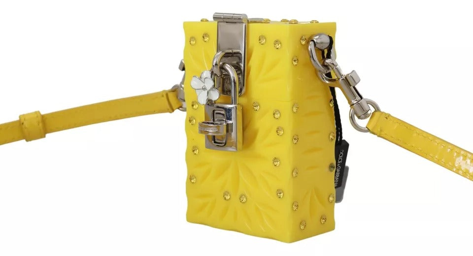 Dolce &amp; Gabbana Yellow Plexiglass Crystals Box Padlock Women Clutch Bag