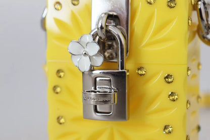 Dolce &amp; Gabbana Yellow Plexiglass Crystals Box Padlock Women Clutch Bag