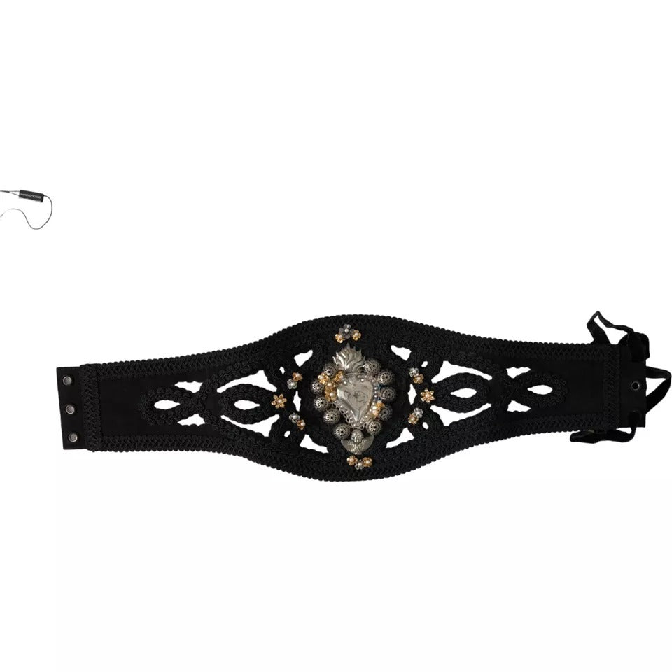 Dolce &amp; Gabbana Black Canvas Embellished Waist Women Belt