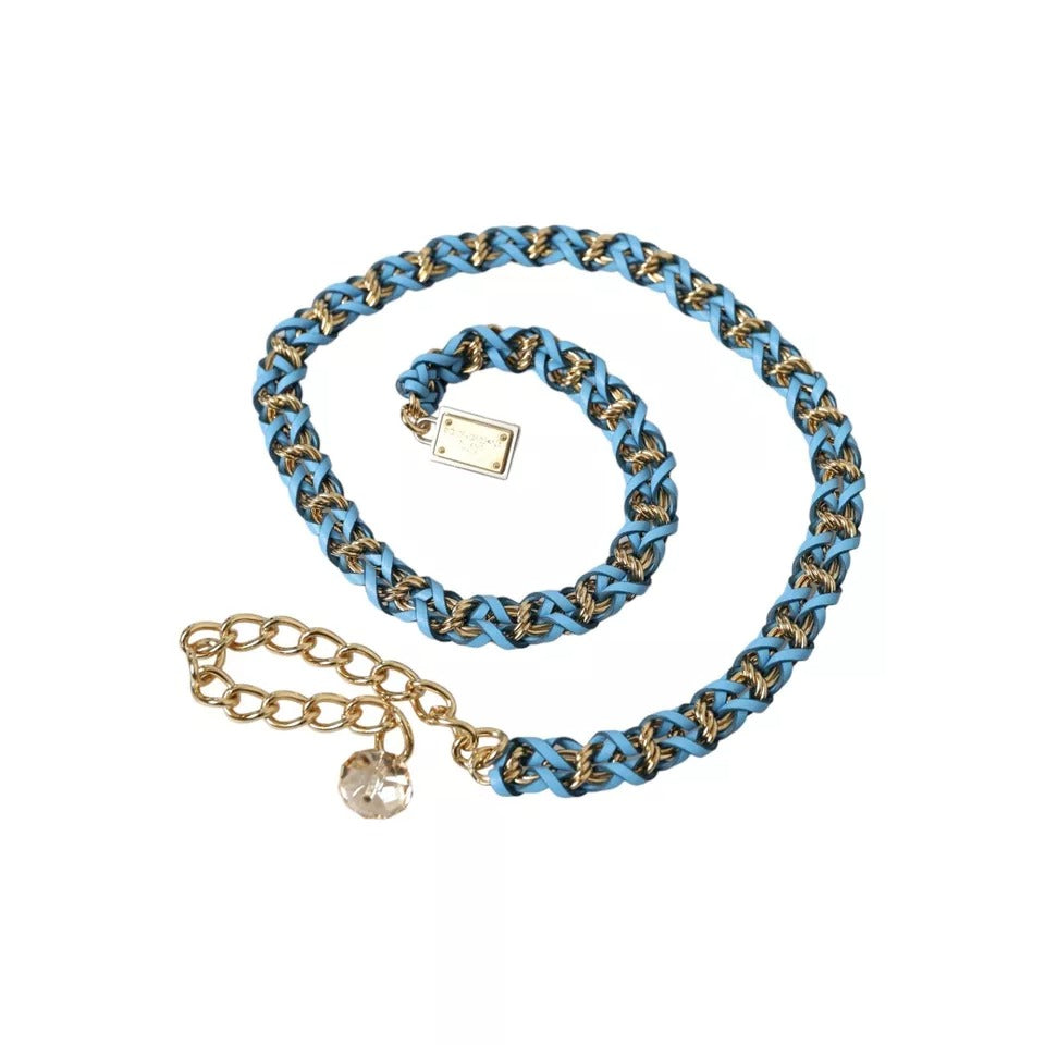 Dolce &amp; Gabbana Blue Braided Gold Brass Chain Waist Belt