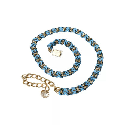 Dolce &amp; Gabbana Blue Braided Gold Brass Chain Waist Belt