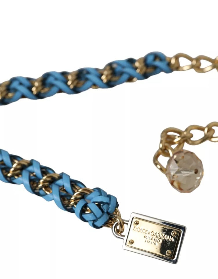 Dolce &amp; Gabbana Blue Braided Gold Brass Chain Waist Belt