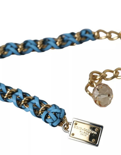 Dolce &amp; Gabbana Blue Braided Gold Brass Chain Waist Belt