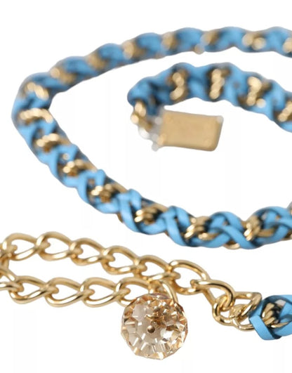 Dolce &amp; Gabbana Blue Braided Gold Brass Chain Waist Belt