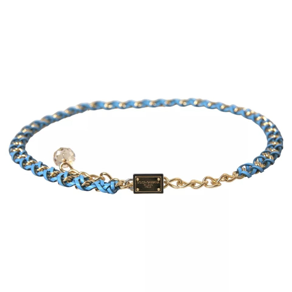 Dolce &amp; Gabbana Blue Braided Gold Brass Chain Waist Belt