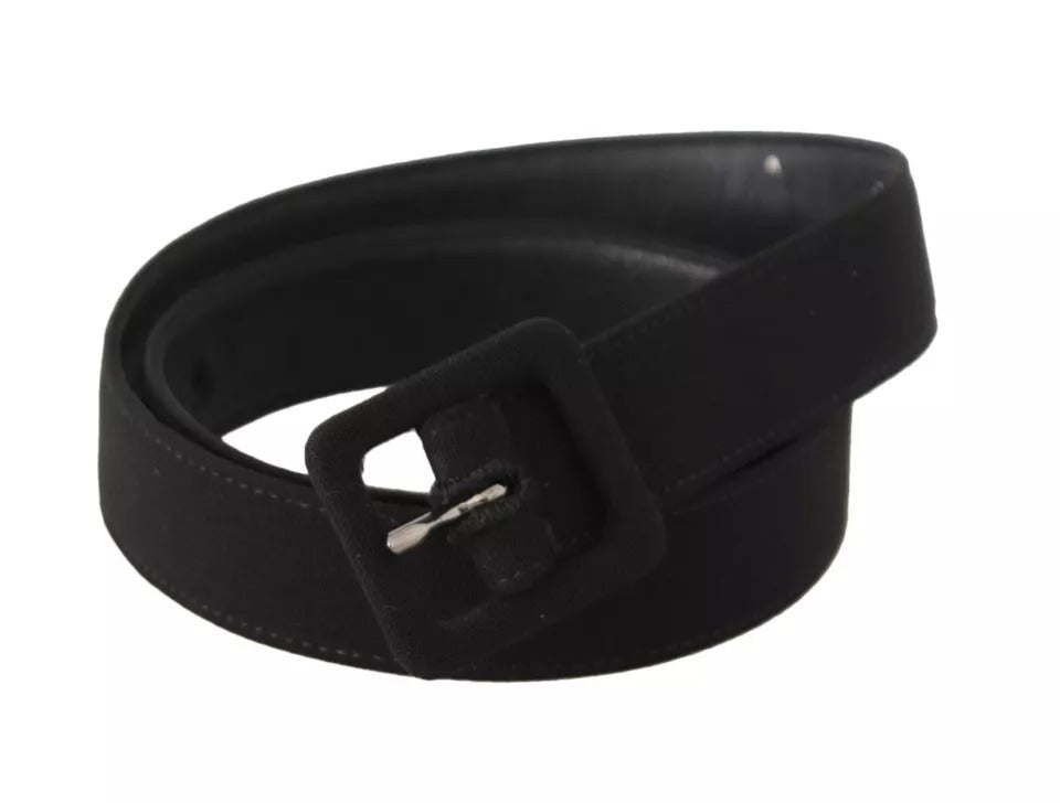 Dolce &amp; Gabbana Black Velvet Leather Logo Waist Buckle Belt