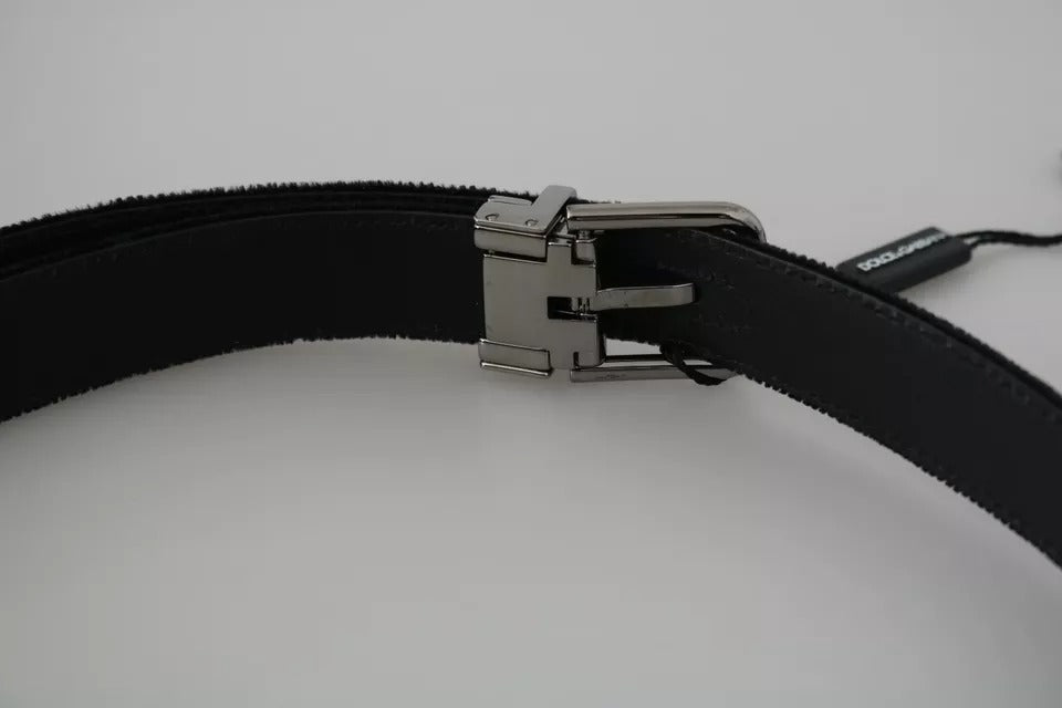 Dolce &amp; Gabbana Black Velvet Leather Silver Buckle Belt