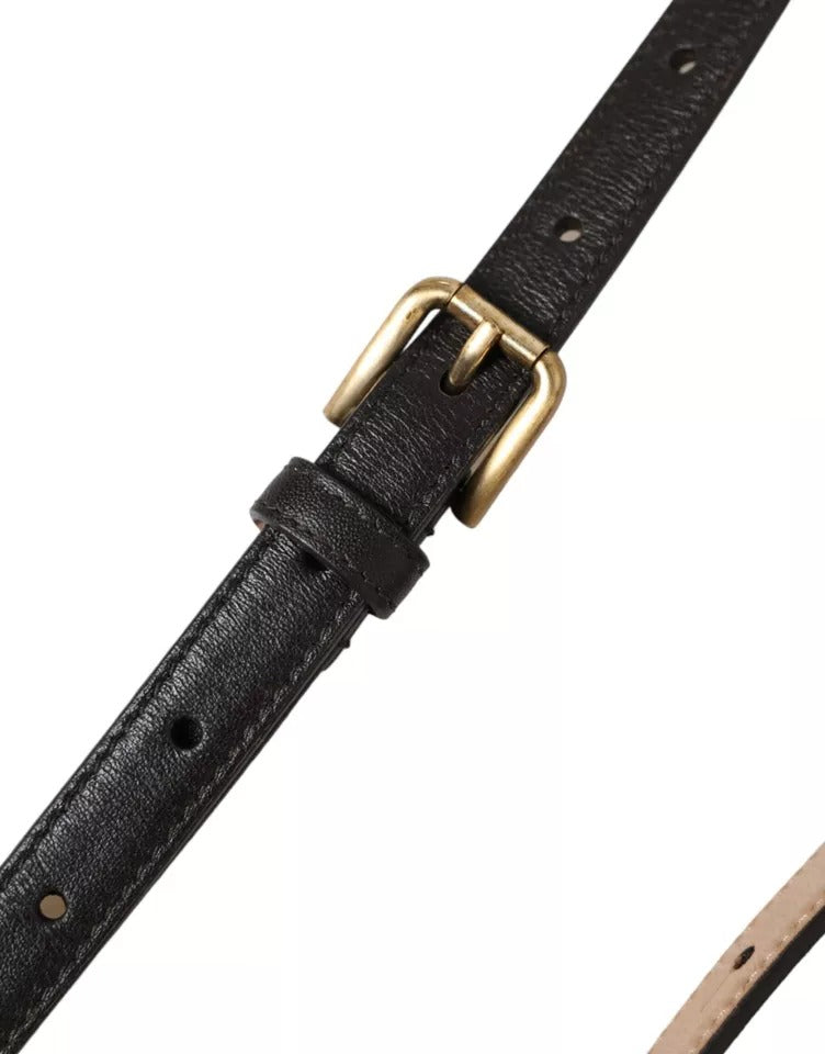 Dolce &amp; Gabbana Dark Brown Leather Gold Metal Buckle Women Belt