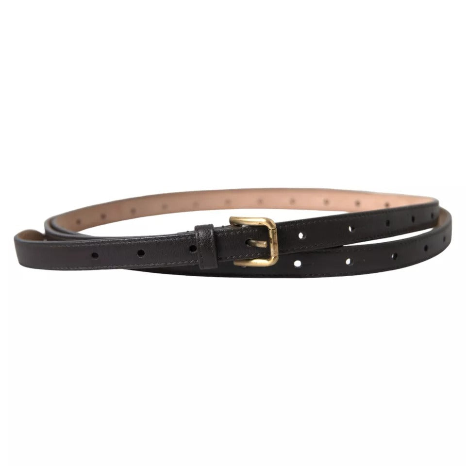 Dolce &amp; Gabbana Dark Brown Leather Gold Metal Buckle Women Belt