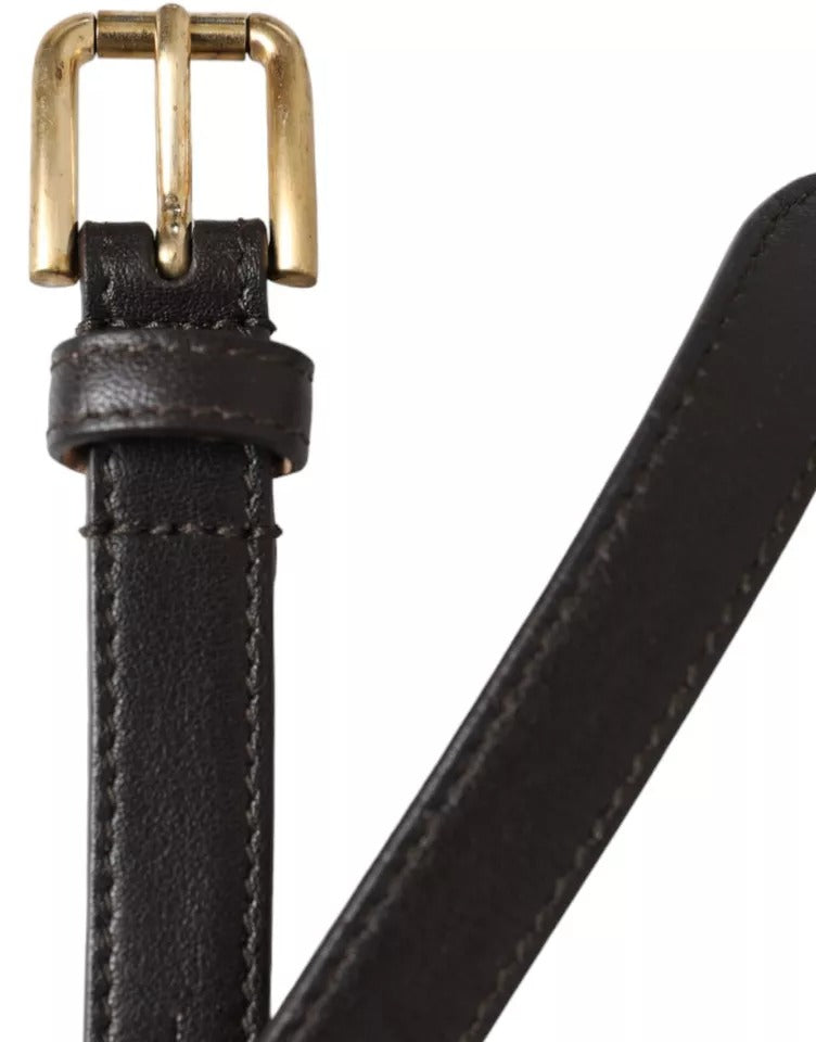 Dolce &amp; Gabbana Dark Brown Leather Gold Metal Buckle Women Belt