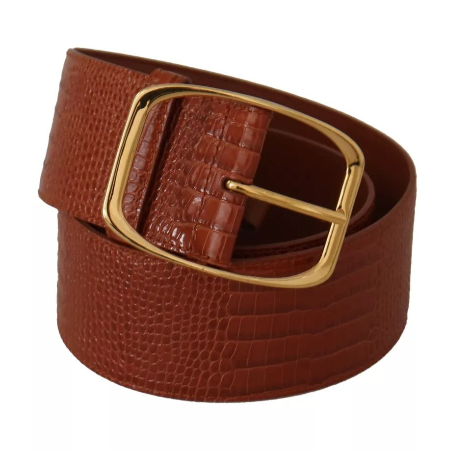 Dolce &amp; Gabbana Brown Wide Waist Design Leather Gold Metal Buckle Belt