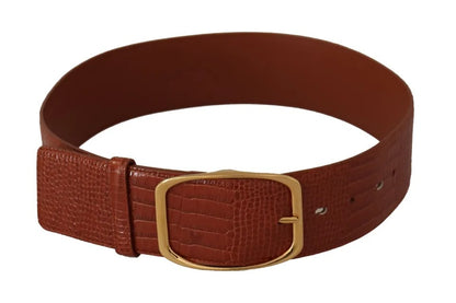 Dolce &amp; Gabbana Brown Wide Waist Design Leather Gold Metal Buckle Belt