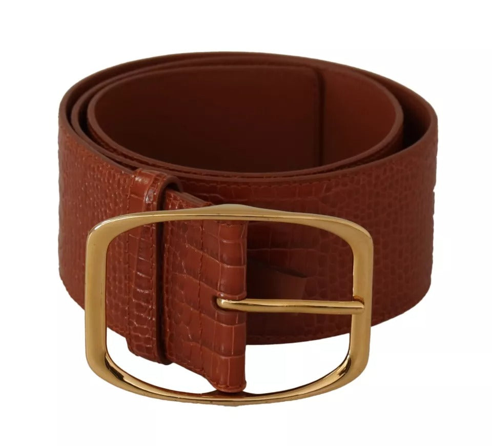 Dolce &amp; Gabbana Brown Wide Waist Design Leather Gold Metal Buckle Belt