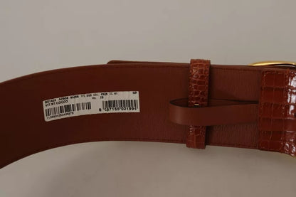 Dolce &amp; Gabbana Brown Wide Waist Design Leather Gold Metal Buckle Belt