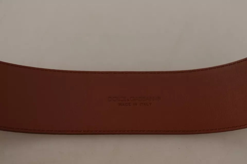 Dolce &amp; Gabbana Brown Wide Waist Design Leather Gold Metal Buckle Belt