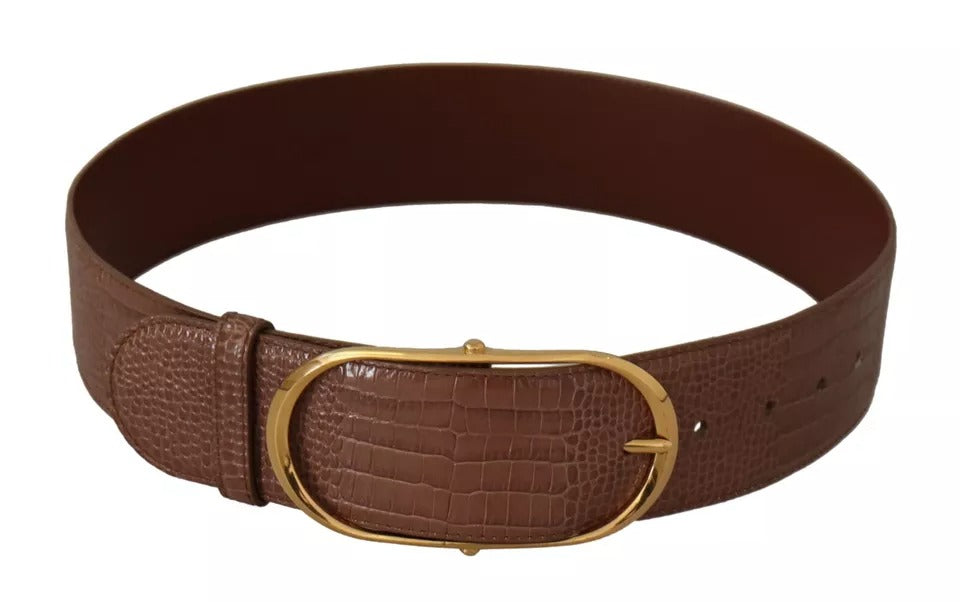 Dolce &amp; Gabbana Brown Wide Waist Leather Gold Oval Metal Buckle Belt