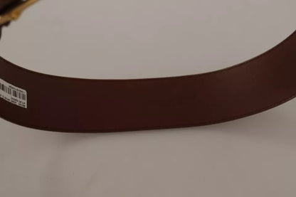 Dolce &amp; Gabbana Brown Wide Waist Leather Gold Oval Metal Buckle Belt