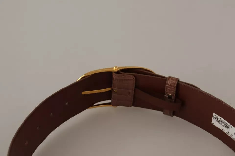 Dolce &amp; Gabbana Brown Wide Waist Leather Gold Oval Metal Buckle Belt