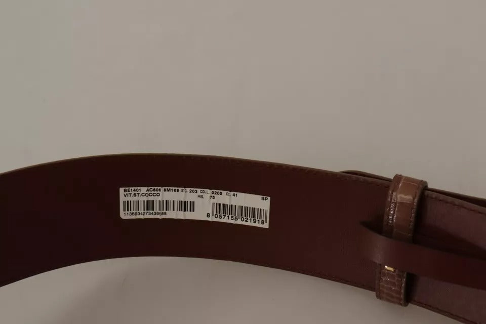 Dolce &amp; Gabbana Brown Wide Waist Leather Gold Oval Metal Buckle Belt