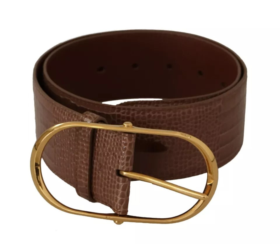 Dolce &amp; Gabbana Brown Wide Waist Leather Gold Oval Metal Buckle Belt