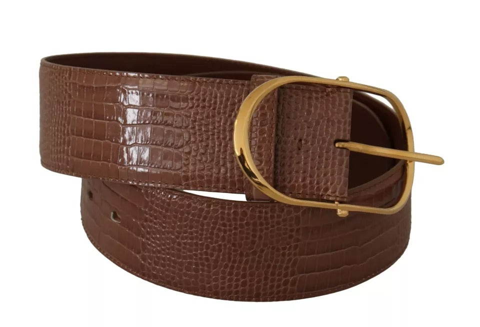 Dolce &amp; Gabbana Brown Wide Waist Leather Gold Oval Metal Buckle Belt