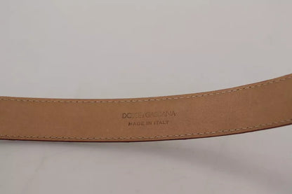 Dolce &amp; Gabbana Brown Leather Gold Engraved Metal Buckle Belt