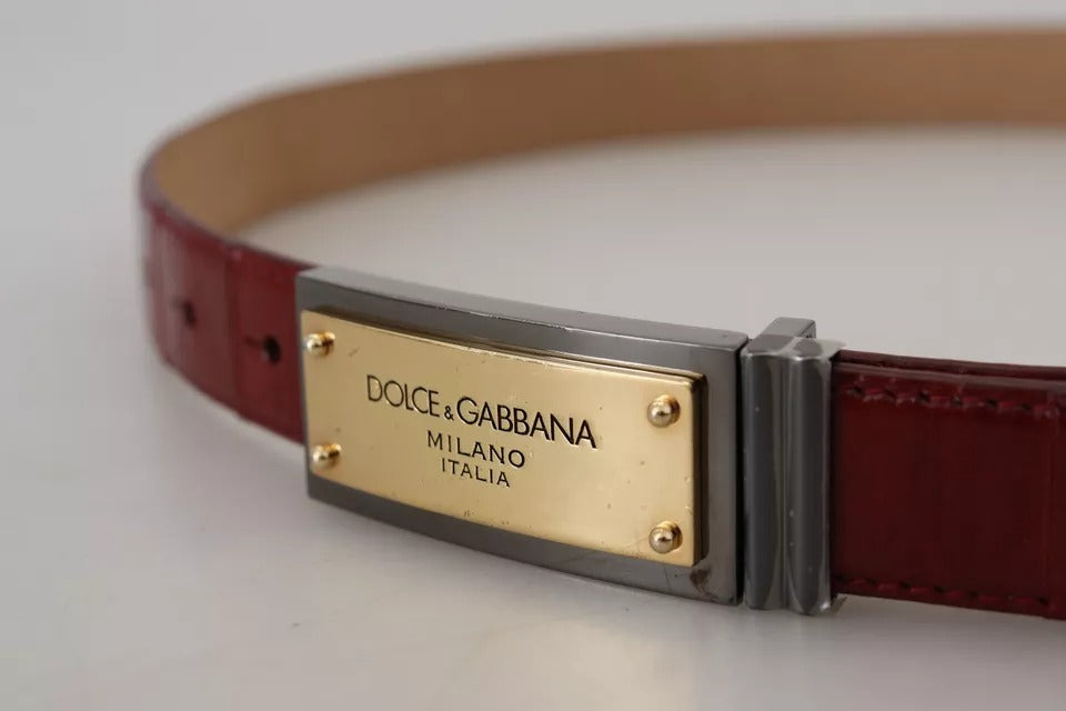 Dolce &amp; Gabbana Brown Leather Gold Engraved Metal Buckle Belt