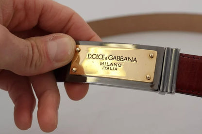 Dolce &amp; Gabbana Brown Leather Gold Engraved Metal Buckle Belt