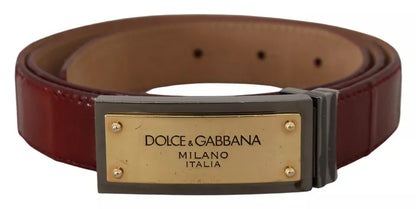 Dolce &amp; Gabbana Brown Leather Gold Engraved Metal Buckle Belt