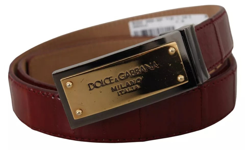 Dolce &amp; Gabbana Brown Leather Gold Engraved Metal Buckle Belt