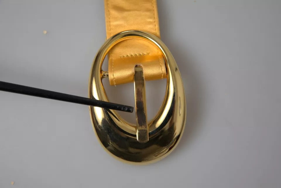 Dolce &amp; Gabbana Gold Satin Leather Oval Metal Buckle Belt