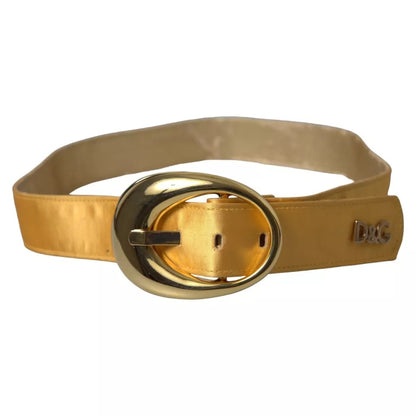 Dolce &amp; Gabbana Gold Satin Leather Oval Metal Buckle Belt