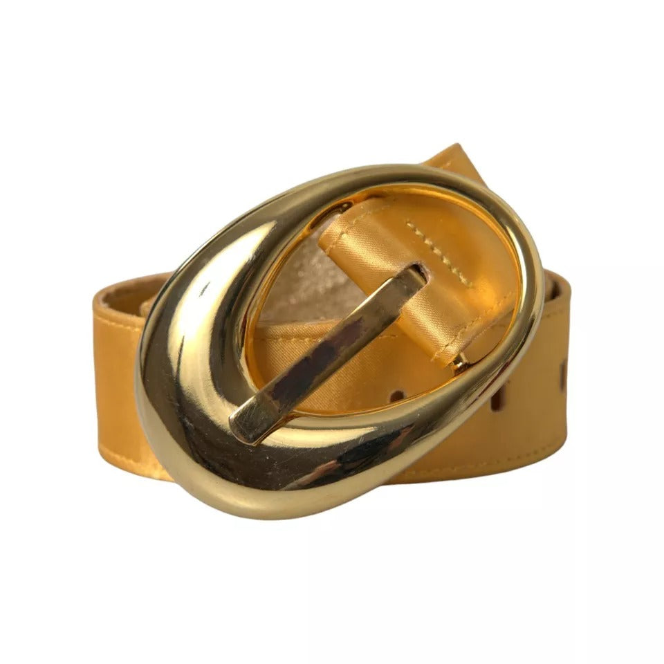 Dolce &amp; Gabbana Gold Satin Leather Oval Metal Buckle Belt