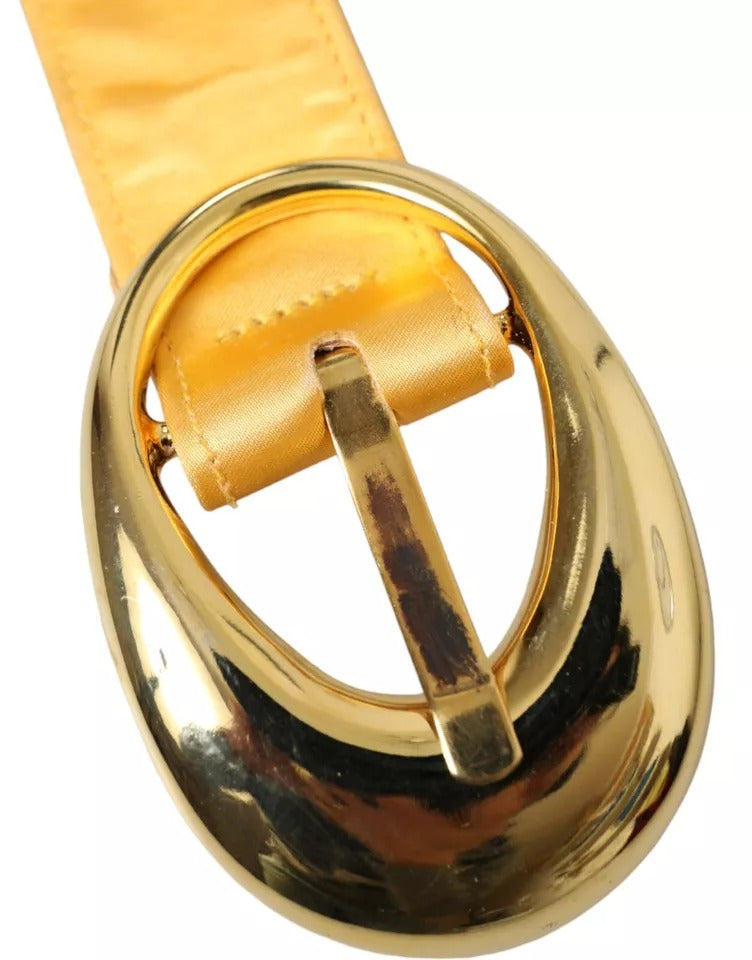 Dolce &amp; Gabbana Gold Satin Leather Oval Metal Buckle Belt