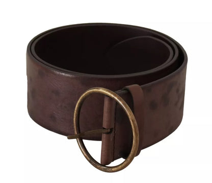 Dolce &amp; Gabbana Dark Brown Wide Calf Leather Logo Round Buckle Belt