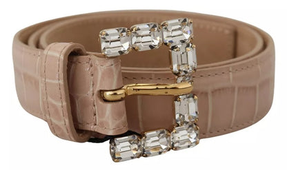 Dolce &amp; Gabbana Beige Leather Crystal Buckle Women Belt