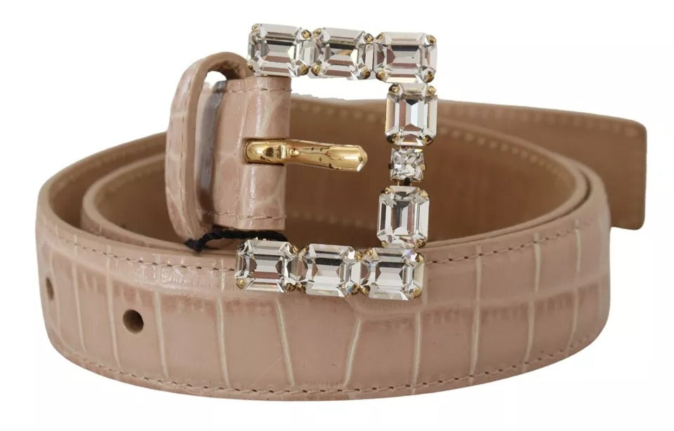 Dolce &amp; Gabbana Beige Leather Crystal Buckle Women Belt