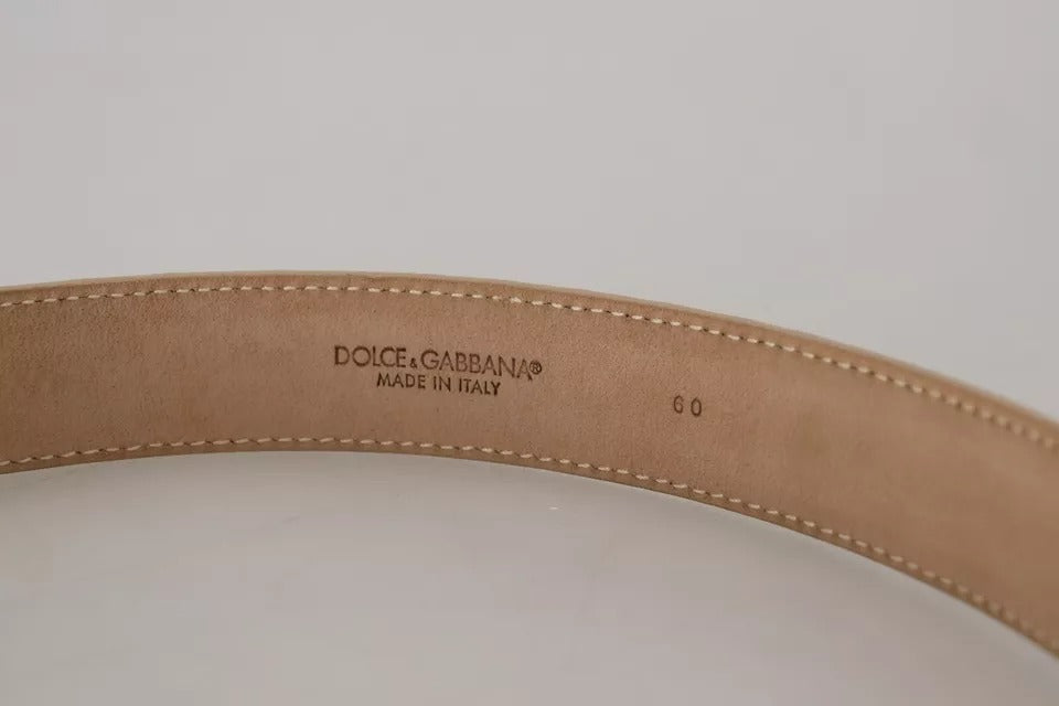 Dolce &amp; Gabbana Beige Leather Crystal Buckle Women Belt