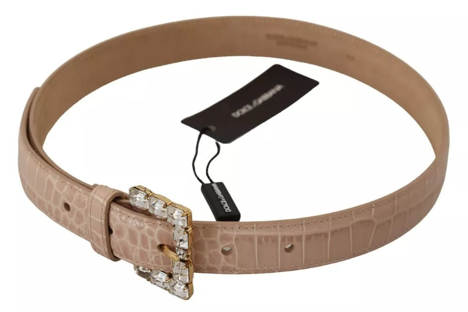 Dolce &amp; Gabbana Beige Leather Crystal Buckle Women Belt