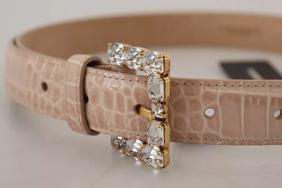 Dolce &amp; Gabbana Beige Leather Crystal Buckle Women Belt