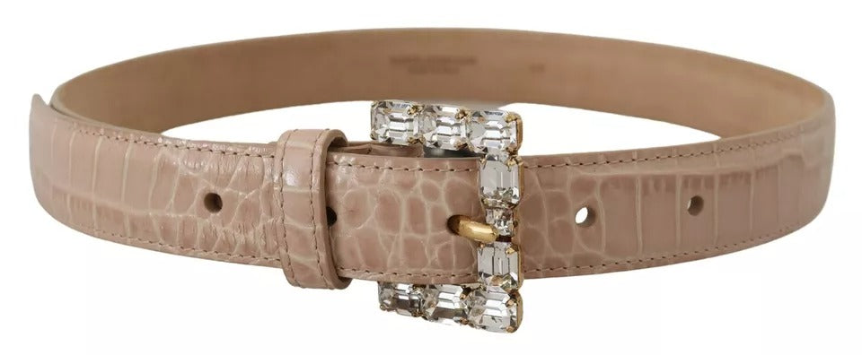 Dolce &amp; Gabbana Beige Leather Crystal Buckle Women Belt