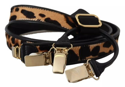 Dolce &amp; Gabbana Brown Leopard Gold Clips Women Suspender Belt