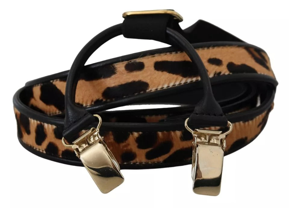 Dolce &amp; Gabbana Brown Leopard Gold Clips Women Suspender Belt